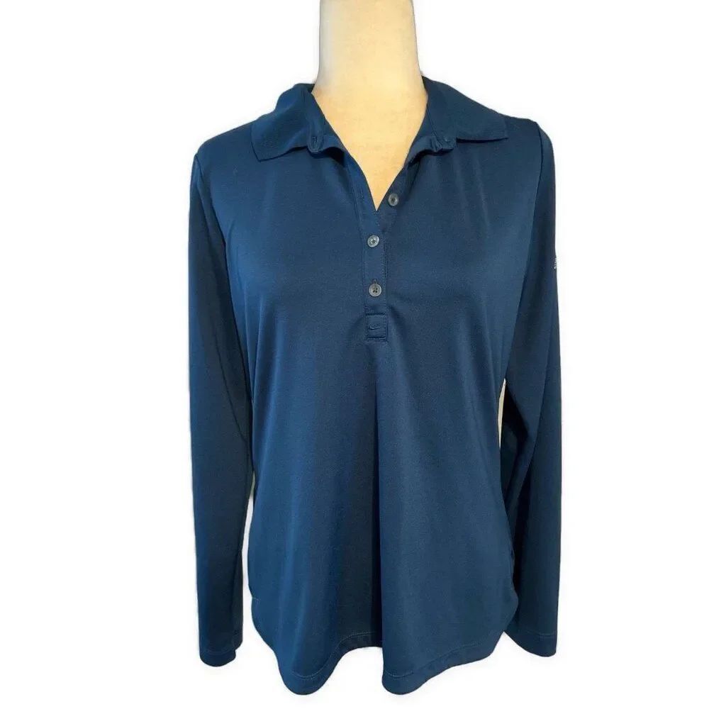 nike golf tour performance dri fit navy blue long sleeve polo Top Large